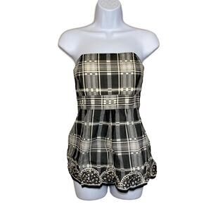 NWT White House Black Market Embellished Black Plaid Strapless Corset Top Size 2